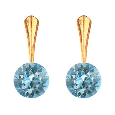 Round silver earrings, 8mm crystal - gold - Aquamarine