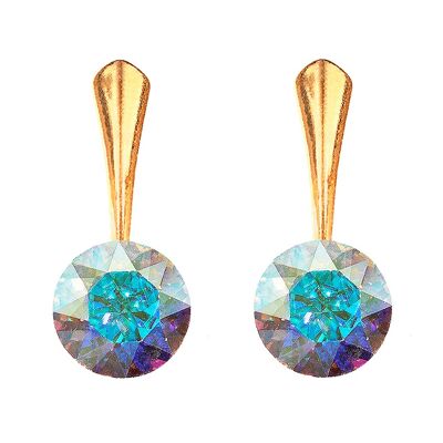 Round silver earrings, 8mm crystal - gold - aurore borale