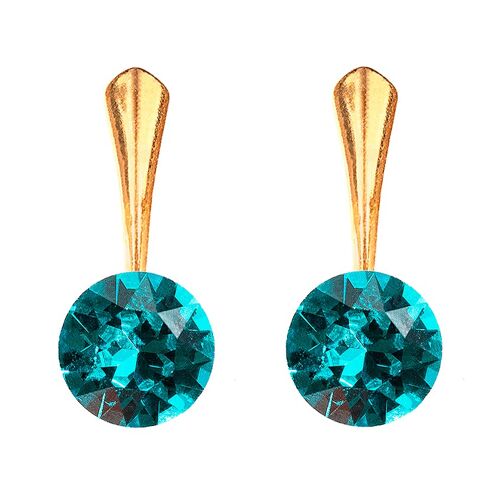 Round silver earrings, 8mm crystal - gold - Blue Zircon