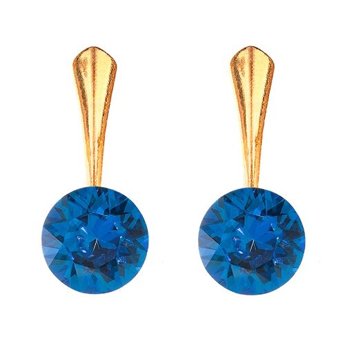 Round silver earrings, 8mm crystal - gold - capri