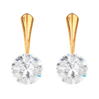 Round silver earrings, 8mm crystal - gold - crystal