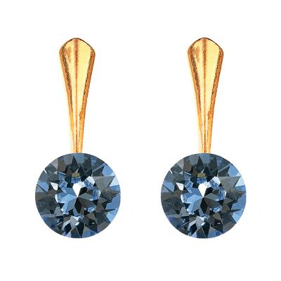 Round silver earrings, 8mm crystal - gold - Denim Blue