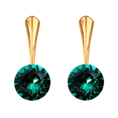Round silver earrings, 8mm crystal - gold - emerald