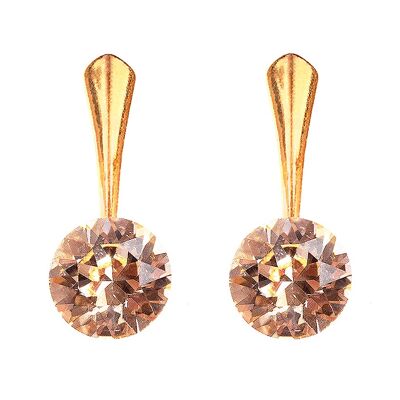 Round silver earrings, 8mm crystal - gold - Light Peach
