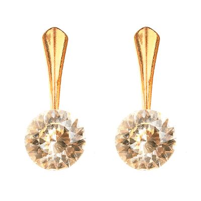 Round silver earrings, 8mm crystal - gold - Golden Shadow
