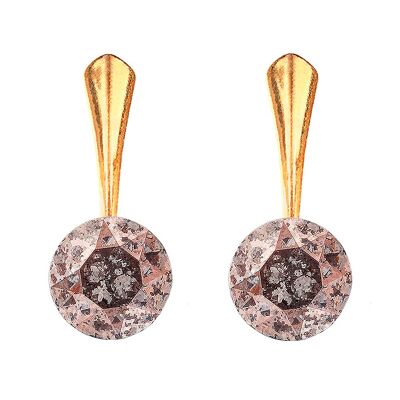 Round silver earrings, 8mm crystal - gold - Rose patina