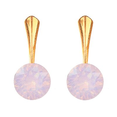 Pendientes redondos de plata, cristal de 8 mm - oro - Ópalo de agua de rosas