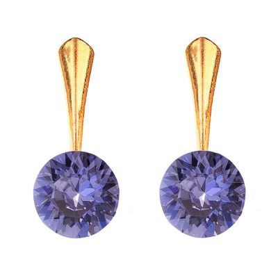 Round silver earrings, 8mm crystal - gold - tanzanite