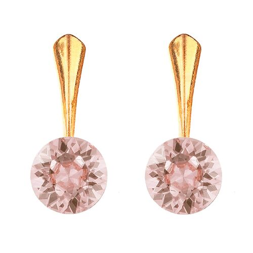 Round silver earrings, 8mm crystal - gold - vintage rose