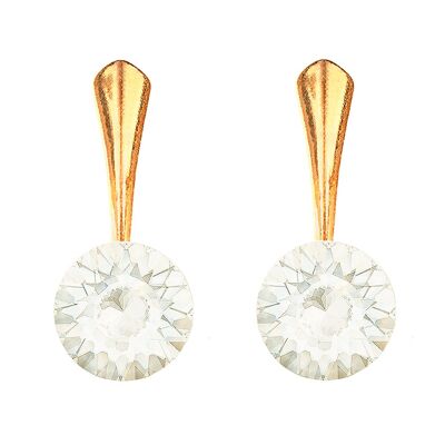 Round silver earrings, 8mm crystal - gold - White Opal