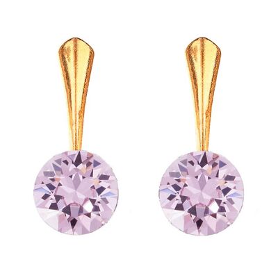 Round silver earrings, 8mm crystal - silver - light amethyst