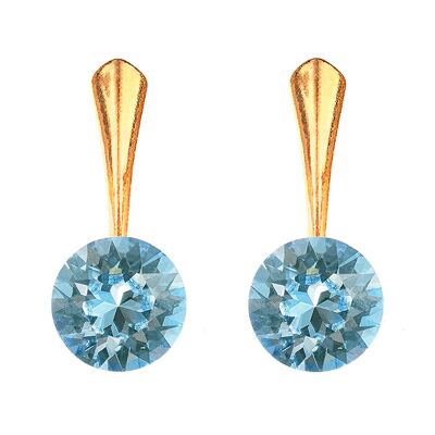 Round silver earrings, 8mm crystal - silver - Aquamarine