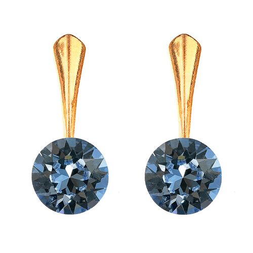 Round silver earrings, 8mm crystal - silver - Denim Blue