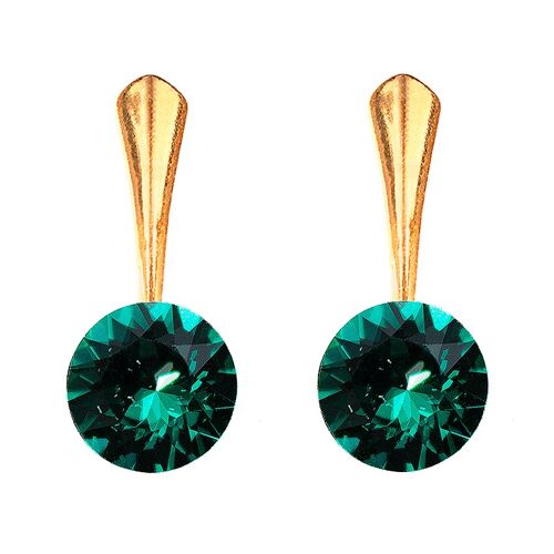 Round silver earrings, 8mm crystal - silver - emerald