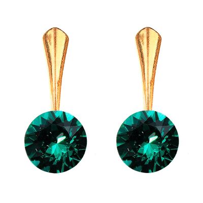 Round silver earrings, 8mm crystal - silver - emerald