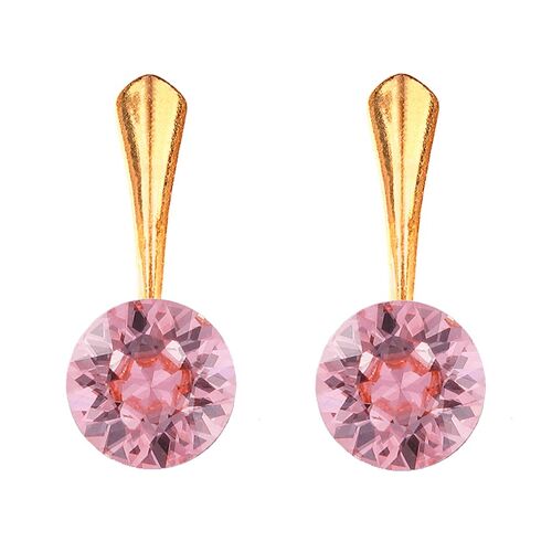 Round silver earrings, 8mm crystal - silver - light rose