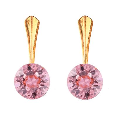 Round silver earrings, 8mm crystal - silver - light rose