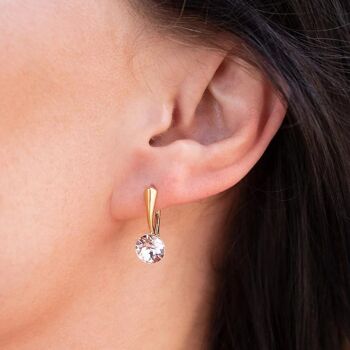 Boucles d'oreilles rondes en argent, cristal 8mm - argent - rose clair 2