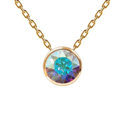 Necklace, 8mm crystal in the round frame - gold - aurore borale