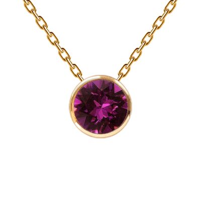 Necklace, 8mm crystal round frame - gold - amethystyst