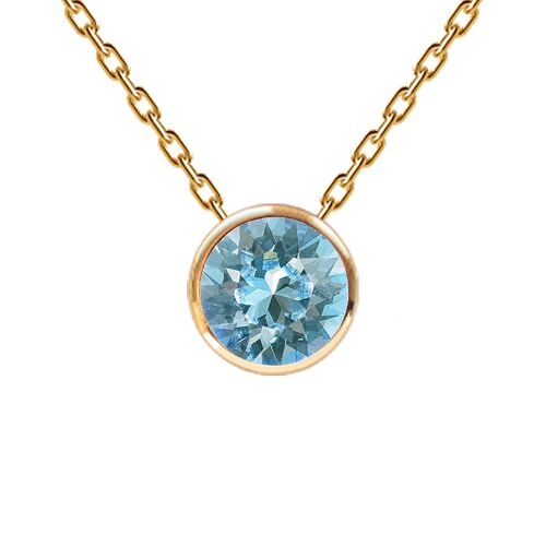 Necklace, 8mm crystal round frame - gold - Aquamarine