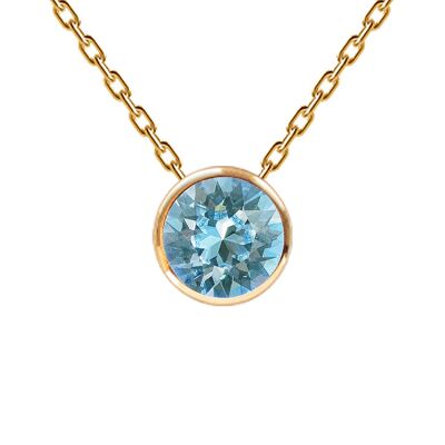 Halskette, runder Kristallrahmen, 8 mm - Gold - Aquamarin