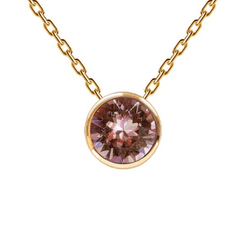 Necklace, 8mm crystal round frame - gold - blush rose