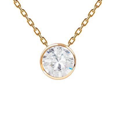 Necklace, 8mm crystal round frame - gold - crystal