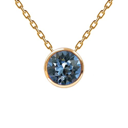 Necklace, 8mm crystal in the round frame - gold - Denim Blue