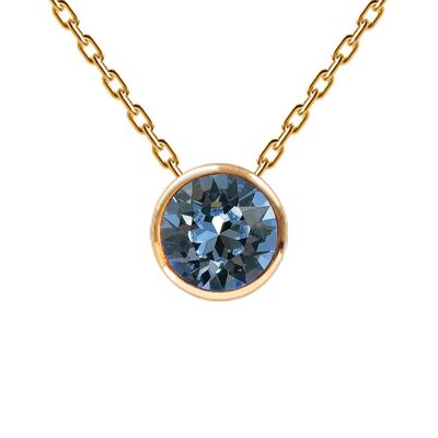 Halskette, 8 mm Kristall im runden Rahmen - Gold - Denim Blue