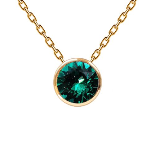 Necklace, 8mm crystal round frame - gold - emerald