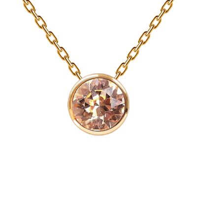 Necklace, 8mm crystal round frame - gold - Light Peach