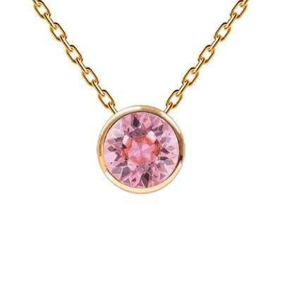 Collar, marco redondo de cristal de 8 mm - oro - rosa claro