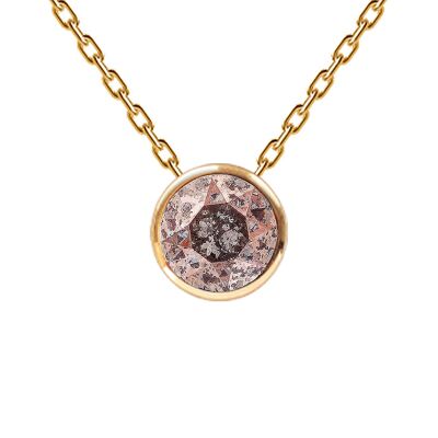 Necklace, 8mm crystal round frame - gold - Rose Patina