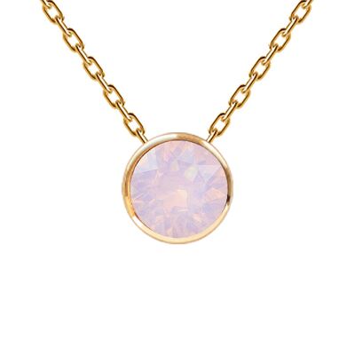 Necklace, 8mm crystal round frame - gold - Rose Water Opal