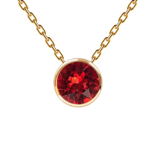 Necklace, 8mm crystal in a round frame - gold - siam