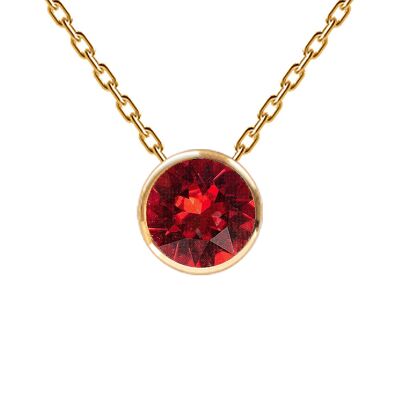 Necklace, 8mm crystal in a round frame - gold - siam