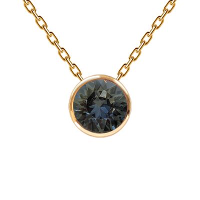 Necklace, 8mm crystal round frame - gold - Black Diamond