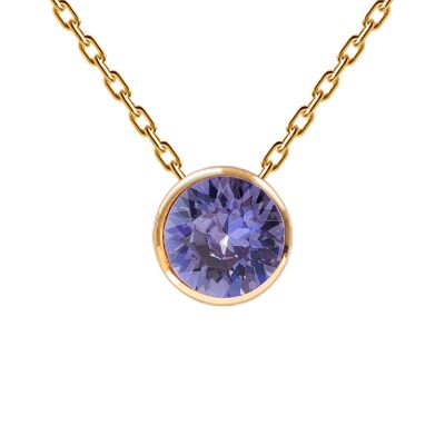 Collier, monture ronde cristal 8mm - or - tanzanite