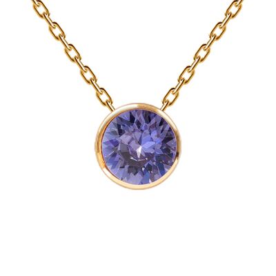 Necklace, 8mm crystal round frame - gold - tanzanite