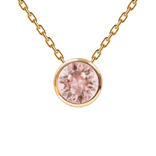 Necklace, 8mm crystal round frame - gold - vintage rose