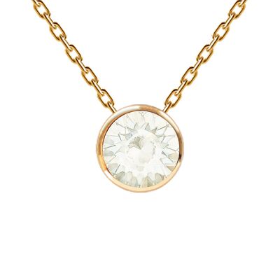 Necklace, 8mm crystal round frame - gold - White Opal