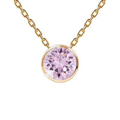 Necklace, 8mm crystal round frame - silver - light amethyst