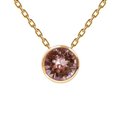 Necklace, 8mm crystal round frame - silver - blush rose