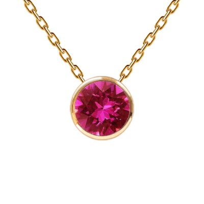 Necklace, 8mm crystal round frame - silver - fuchsia