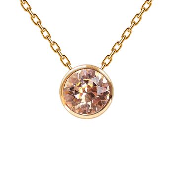 Collier, cristal 8mm dans le cadre rond - argent - Light Peach 1