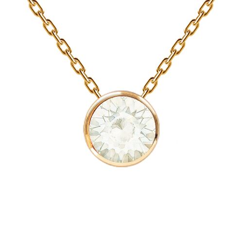 Necklace, 8mm crystal round frame - silver - White Opal