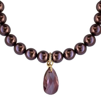 Collier classique avec pampilles en cristal, perles 10mm - or - Bordeaux 1