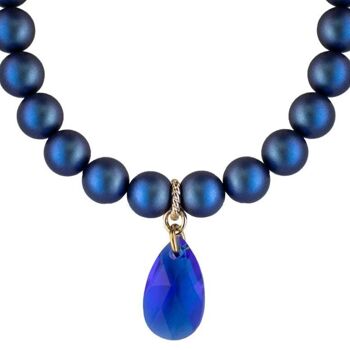 Collier classique pampilles cristal, perles 10mm - or - Irid Dark Blue 1