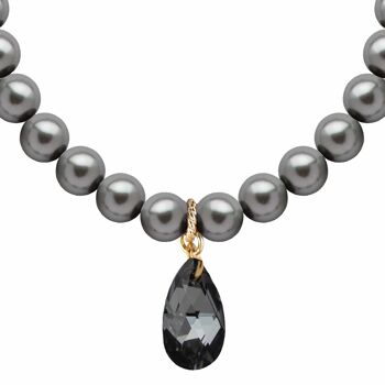 Collier classique avec pampilles en cristal, perles 10mm - or - Gris clair 1